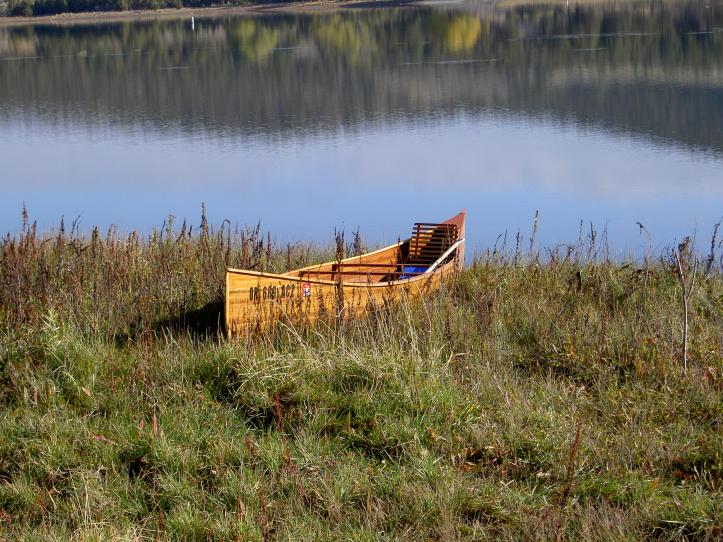 My canoe ''Moondance'' which I built  on the shore .